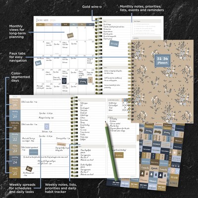 2025-2026 TF Publishing Rustic Floral 6.5" x 8" Academic Year Weekly & Monthly Planner, Paperboard Cover (AY26-9212)