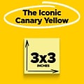 Post-it Sticky Notes, 3 x 3 in., 12 Pads, 100 Sheets/Pad, Canary Yellow, Lined, The Original Post-it