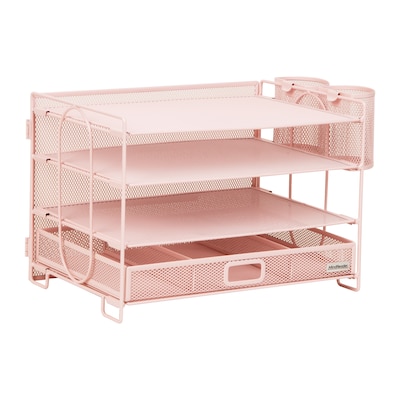 Mind Reader Metal Desk Organizer, Pink (MESH4C-PNK)
