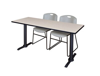 Regency Seating Cain 72 x 24 Training Table, Maple & 2 Zeng Stack Chairs, Grey (MTRCT7224PL44GY)
