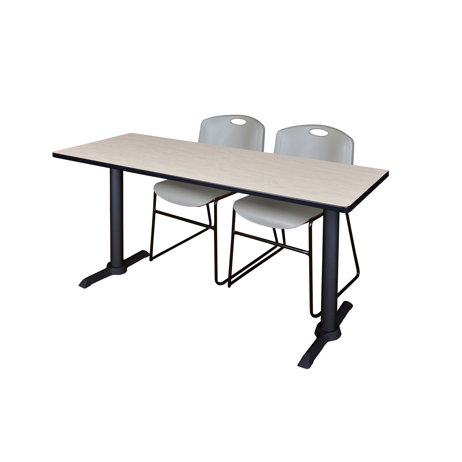 Regency Seating Cain 72 x 24 Training Table, Maple & 2 Zeng Stack Chairs, Grey (MTRCT7224PL44GY)