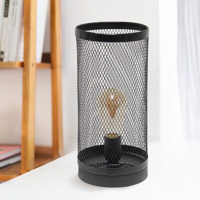 Creekwood Home Industrial Mesh Cylinder 12.75" LED Table Lamp, Black (CWT-1005-BK)