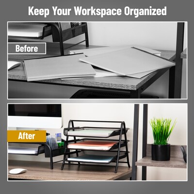 Mind Reader 3-Tier Stackable Paper Desk Tray Organizer, Metal Mesh, Black (3TPAPER-BLK)