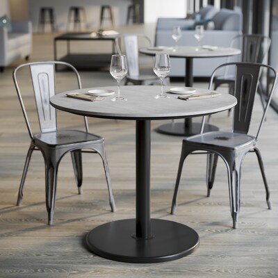 Flash Furniture Acadia 36" Round Wooden Dining Table with Round Base, Gray Faux Concrete/Black Base (STRD36CGTR24)