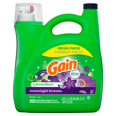 Gain Aroma Boost HE Liquid Laundry Detergent, Moonlight Breeze Scent, 107 Loads, 154 fl oz. (77196)