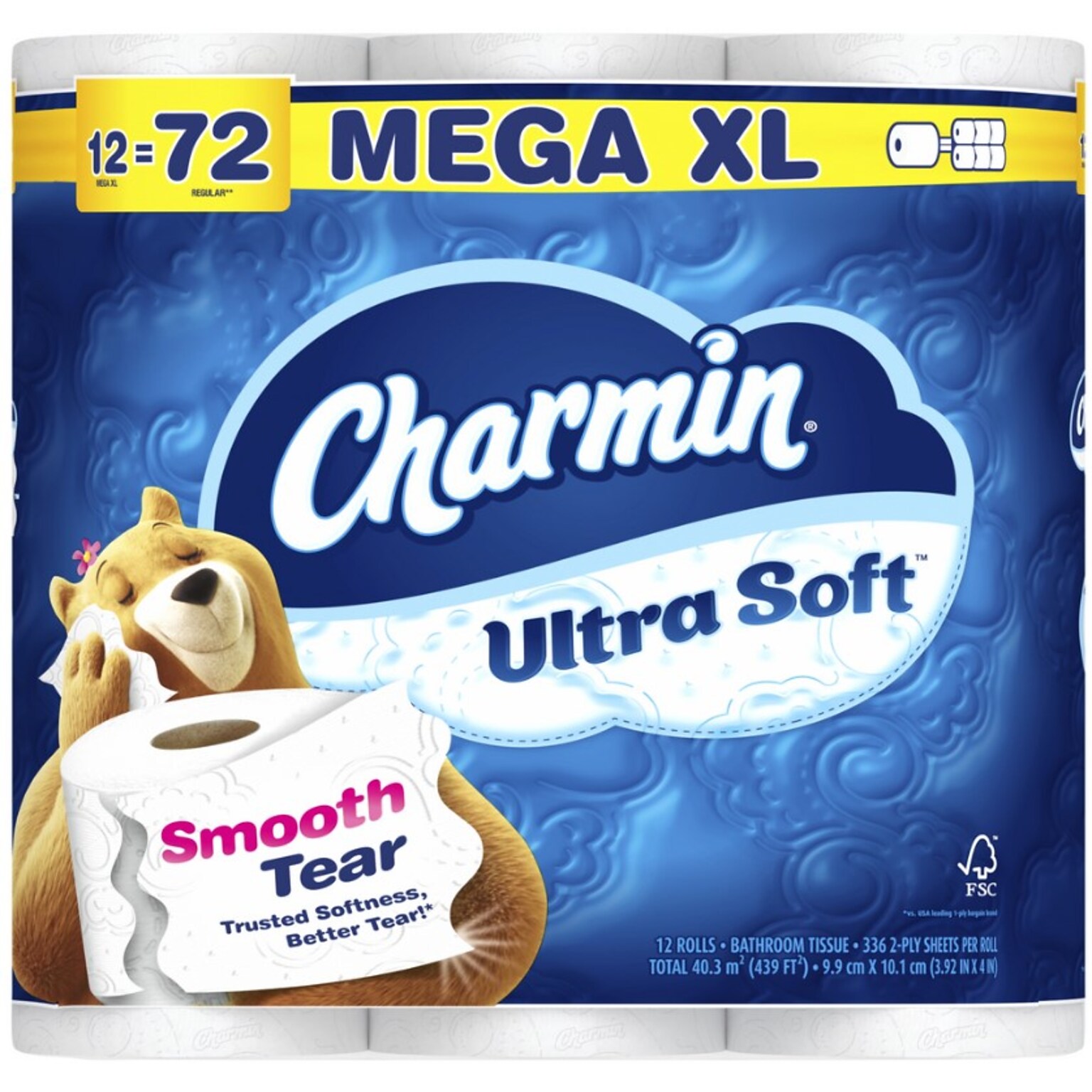 Charmin Ultra Soft Mega XL Toilet Paper, 2-Ply, White, 336 Sheets/Roll, 12 Rolls/Pack (08471)
