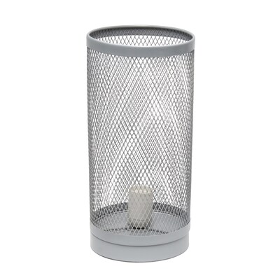 Creekwood Home Industrial Mesh Cylinder 12.75" LED Table Lamp, Gray (CWT-1005-GY)