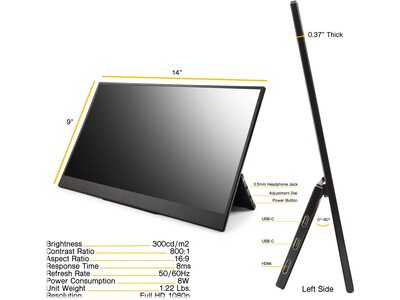 SideTrak Solo 15.8" LED Portable Monitor, Black (STFRHD16BL)