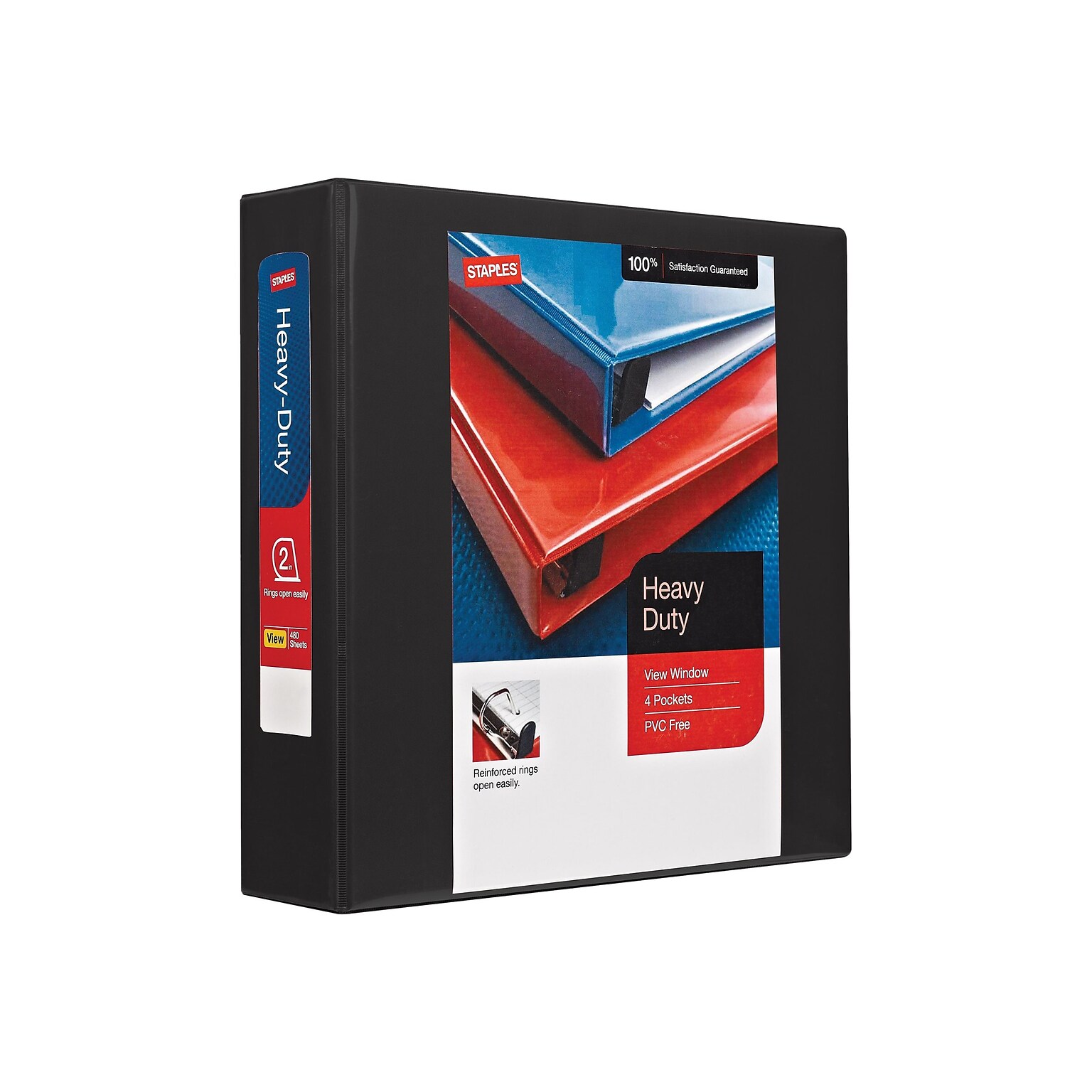 Staples Heavy-Duty 2-Inch 3-Ring View Binder, Durable Binder for Office & School Storage, Black