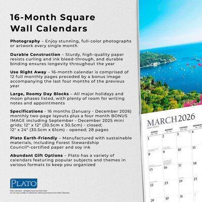 2026 Plato By the Sea 12" x 12" Monthly Wall Calendar (9798330706761)
