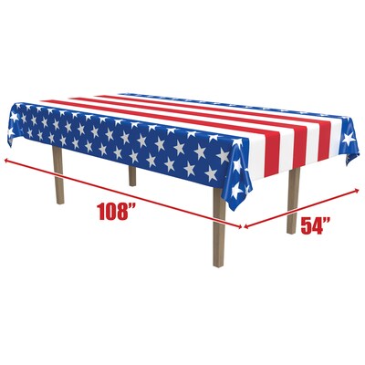 Beistle Fourth of July 54" x 108" Stars & Stripes Plastic Tablecover, 2/Pack (56591)