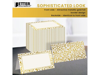 Better Office 2" x 3.5" White/Gold Table Tent Place Card, 100/Pack (64645-100PK)