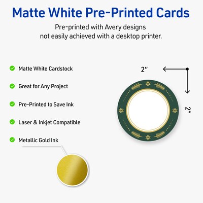 Avery Gold-Green Border Matte Blank Card, White, 120/Pack (S00-FDK)