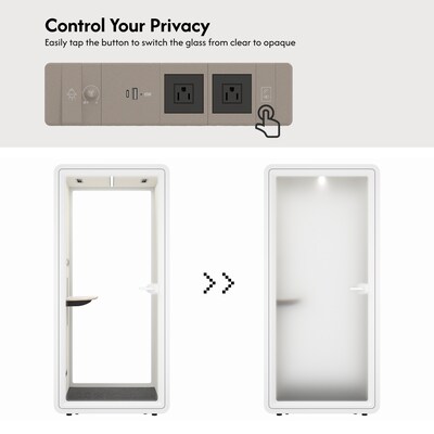 FlexiSpot NeoPod Modular Series 1-Person Privacy Booth with Switchable Privacy Glass, White (P1F3W-Pro)
