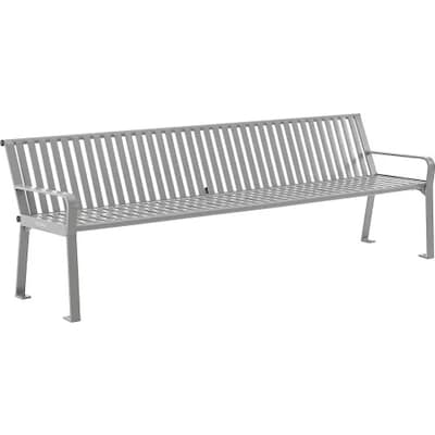 Global Industrial 8 Outdoor Bench w/ Back, Vertical Steel Slat, Gray (694855GYKD)
