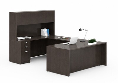 Boss Office Products 71 U-Shaped Desk with File Pedestal and Hutch, Mocha (GROUPA5-MOC)
