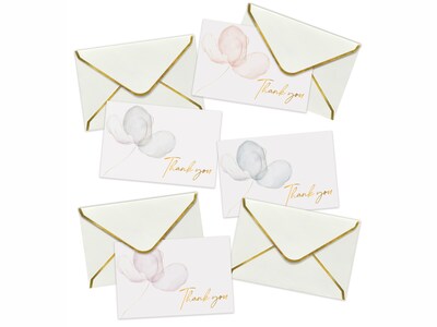 Better Office Delicate Pastel Floral Thank You Cards with Envelopes, 4" x 6", Assorted Colors, 50/Pack (64527-50PK)