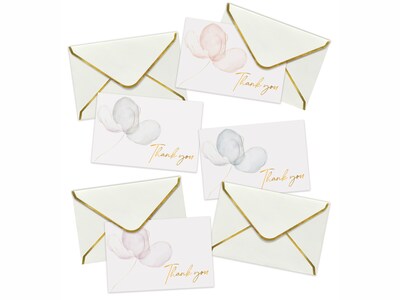 Better Office Delicate Pastel Floral Thank You Cards with Envelopes, 4 x 6, Assorted Colors, 50/Pa