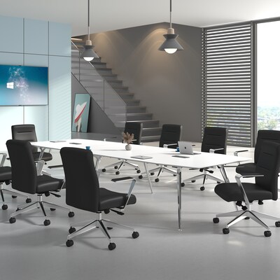 Boss Office Products Ergonomic Vinyl Swivel Conference Chair, Black (B8886AL-AMBK)
