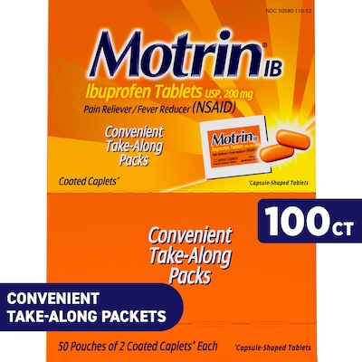 Motrin IB Ibuprofen Tablets, 200 mg, 2 Tablets/Packet, 50 Packets/Box (447419)