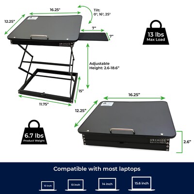 Uncaged Ergonomics CD4 16.25" x 12.25" Metal Laptop Stand, Black (CD4-b)