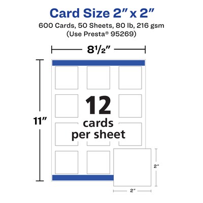 Avery Integrated Cards, 2" x 2", Matte White, 600/Box (95269)