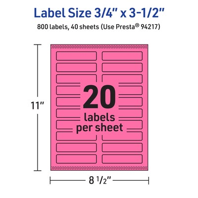 Avery Laser/Inkjet Rectangle Multipurpose Labels, 0.75" x 3.5", Bright Pink, 800/Pack (94217)