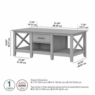 Bush Furniture Key West 47" x 24" Coffee Table, Cape Cod Gray (KWT148CG-03)