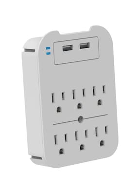 LAX 6-Outlet Surge Protector with 2 USB Ports, White