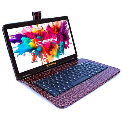 Linsay Octa Core 10.1" Tablet, 4GB RAM, 128GB Storage, Android 13, Bundled with Brown Crocodile Keyboard and Stylus Pen