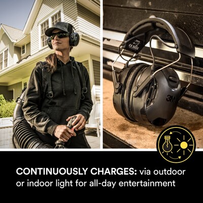 3M WorkTunes Connect and Solar Wireless Bluetooth Hearing Protector, 26 dB, Black (90573-DC)