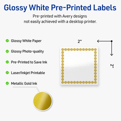 Avery Laser/Inkjet Square Multipurpose Labels, 2 x 2, White, 120/Pack (S00-DJA)