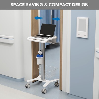 Mount-It! MedHub Mobile Medical Cart with Laptop Bar, Storage Accessories, and Locking Caster Wheels, White/Grey (MI-16029)