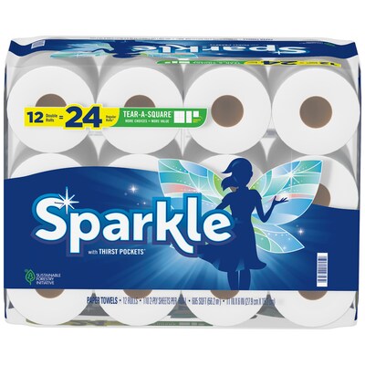 Sparkle Tear-A-Square Double Paper Towels, 2-ply, 110 Sheets/Roll, 12 Rolls/Pack (223535)