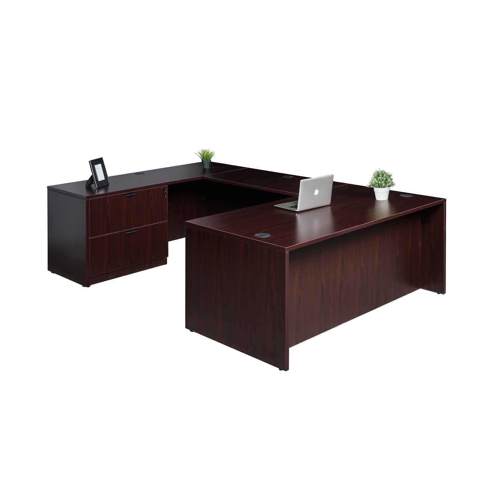 Boss Office Products 66 U-Shaped Desk with Lateral File, Mahogany (GROUPA18-M)