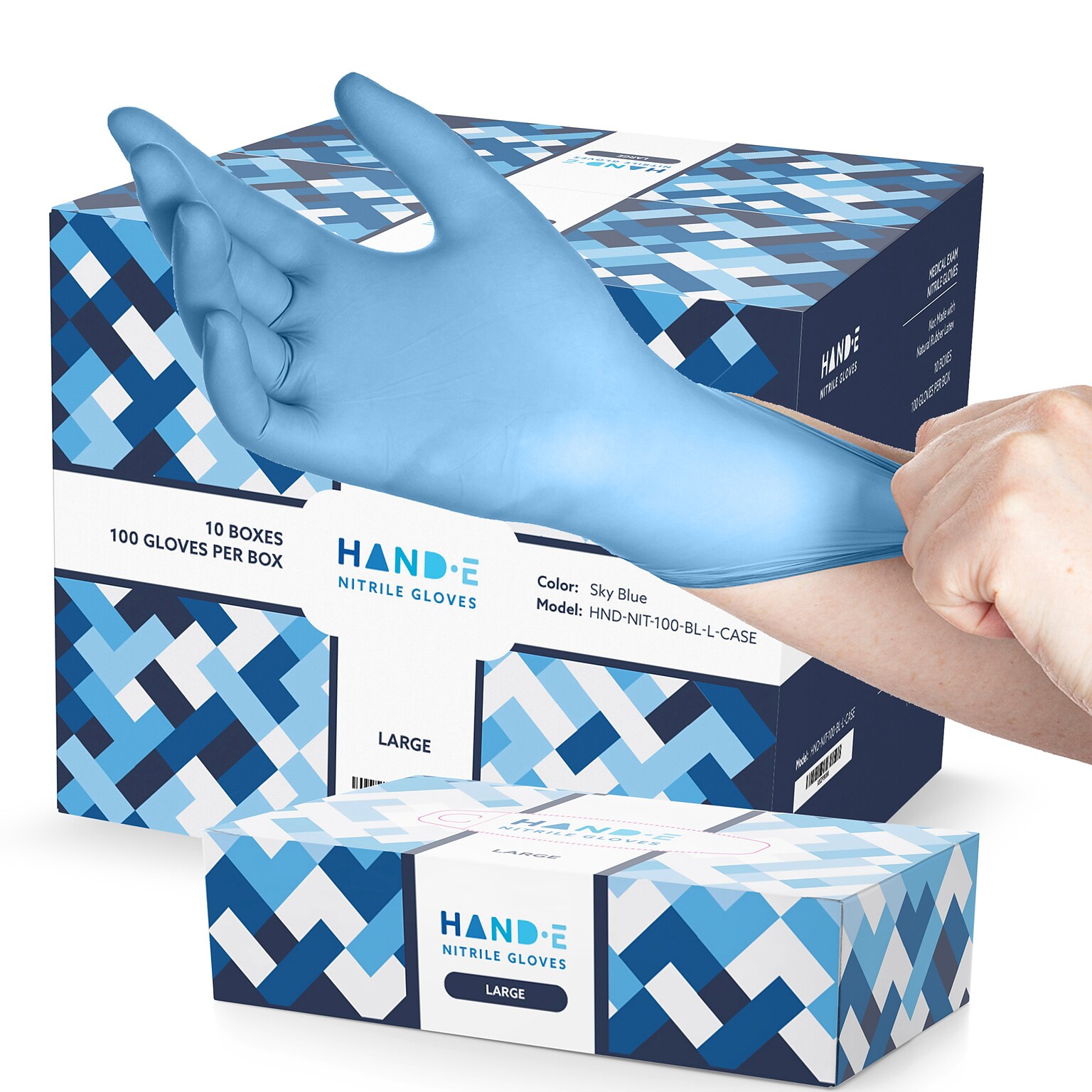 Hand-E Blue Nitrile Disposable Gloves, Latex-Free, Powder-Free, Large, 1000 Count (HND-82873C)