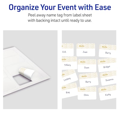 Avery Adhesive Name Tags, Pre-printed Gold Hello Pattern Design