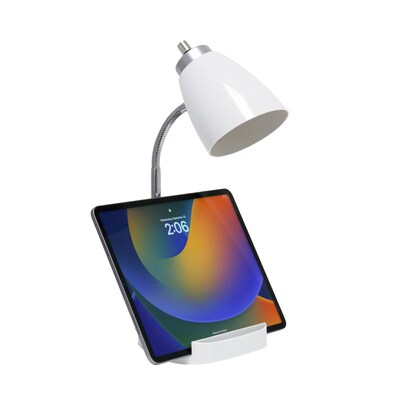 Creekwood Home Sleek Essentials 18.5" Flexible Coordinating Desk Lamp with Charging Outlet and Storage, White (CWD-1005-WH)