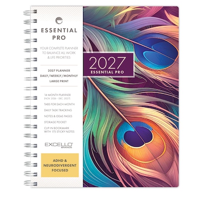 2027 Excello Brands 7 x 9 Weekly & Monthly Standard Planner, Plastic Cover, Pastel Peacock (ESPRO-CY27-79-61)