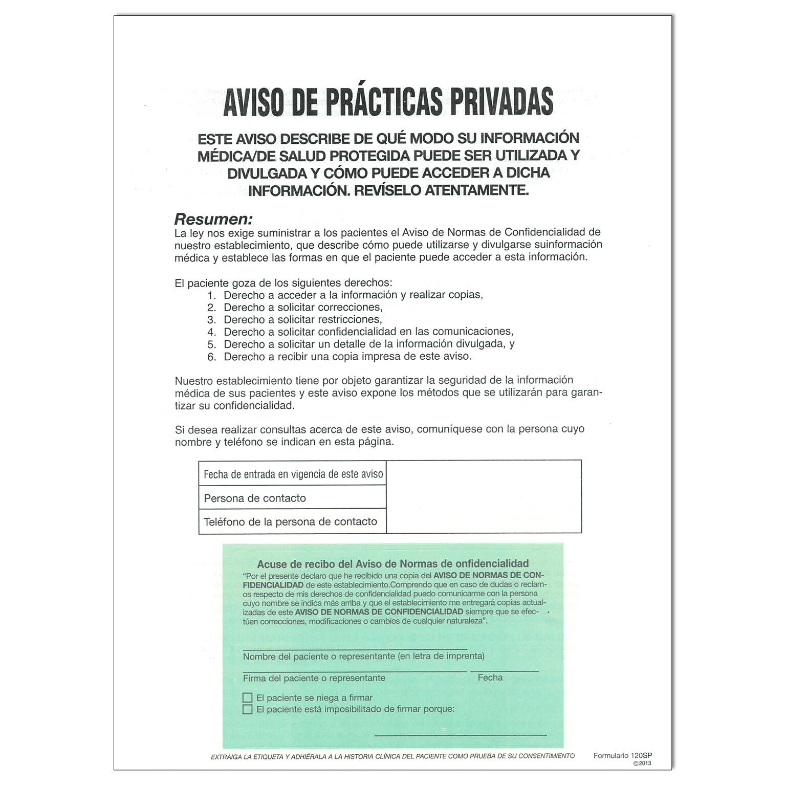 Cosco Notice of Privacy Practices with Label, Spanish, 8-Part, 250 Forms/Pack (074045)