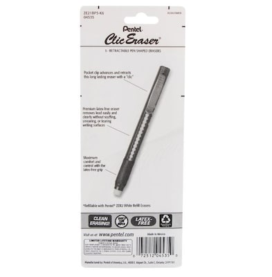 Pentel Clic Eraser with Grip, White, 3/Pack (ZE21BP3-K6)