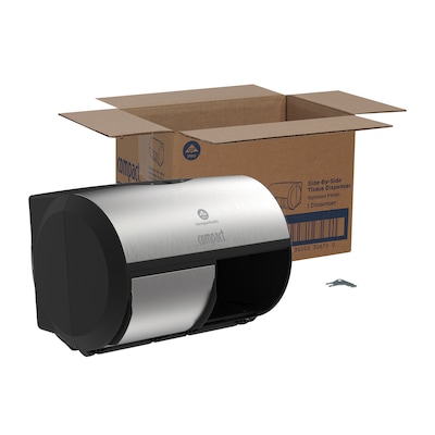 Georgia-Pacific Compact 2-Roll Side-by-Side Coreless Toilet Paper Dispenser, Faux Stainless (56796A)