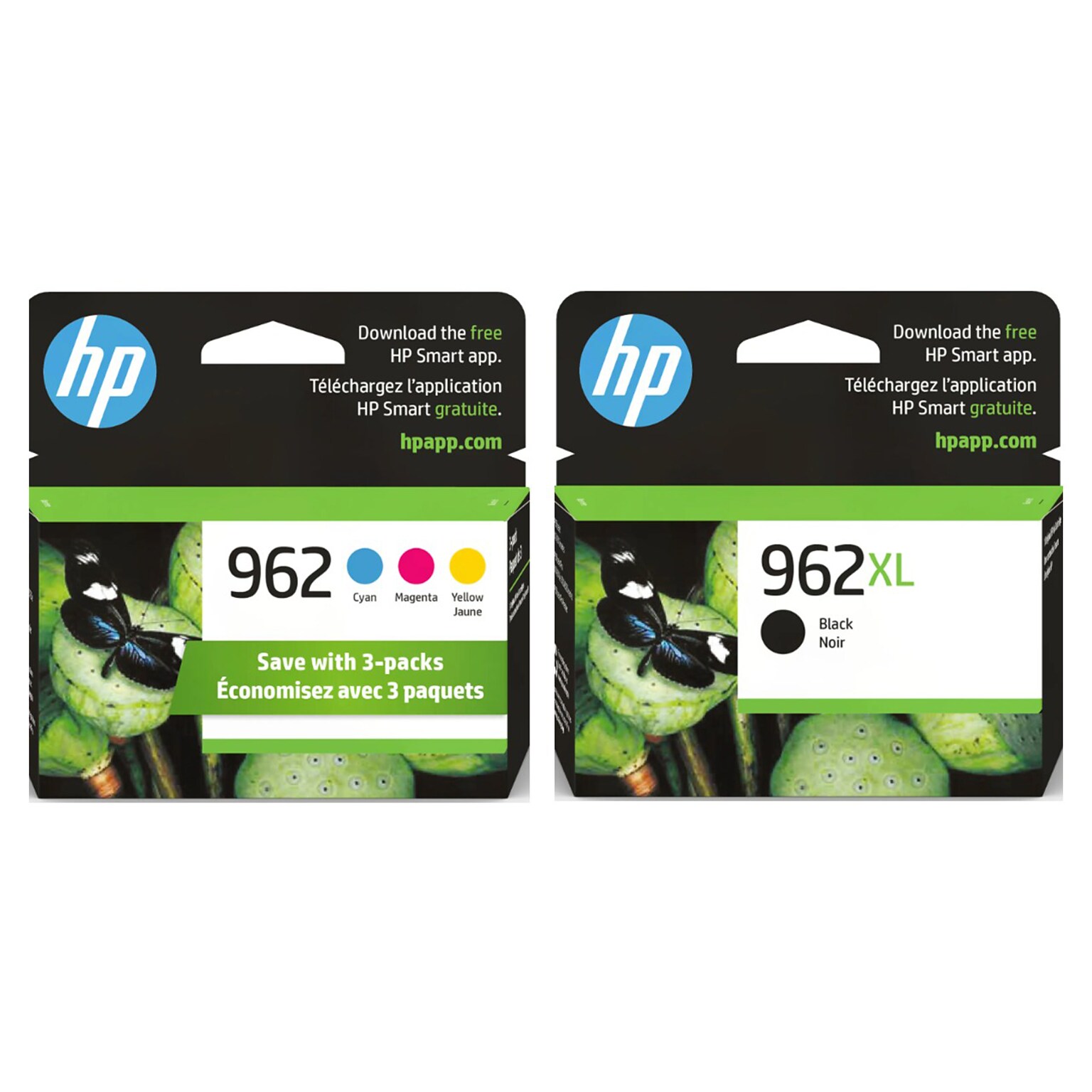 HP Original 962XL Black High-Yield Ink / 962 Tri-Color Standard Ink Cartridges (2-Pack)