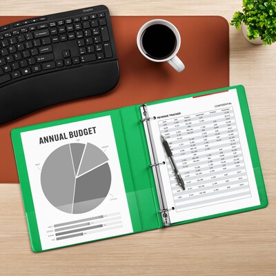Staples® Standard 1" 3 Ring View Binder with D-Rings, Green (58652)