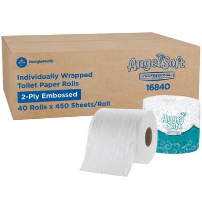 Angel Soft Professional Series Recycled Toilet Paper, 2-Ply, White, 450 Sheets/Roll, 40 Rolls/Case (16840)