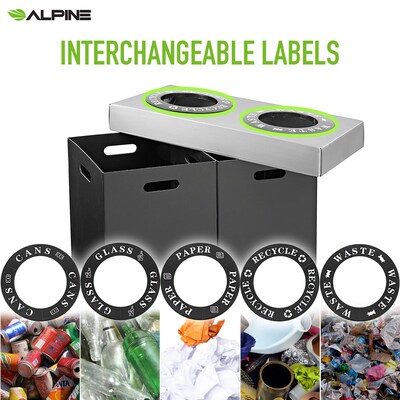 Alpine Industries Plastic 2-Compartment Indoor Trash Can and Recycling Bin, 28 Gallon, Gray, 2/Pack (ALP471-02-BLK-2PK)