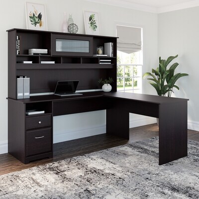 Bush Furniture Cabot 72W L Shaped Computer Desk with Hutch and Drawers, Espresso Oak (CAB053EPO)