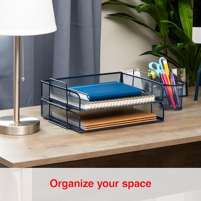 Staples Metal Mesh Side Loading Stackable Letter Tray, Letter Size, Navy Blue, 2/Pack (ST63840)