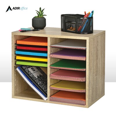 AdirOffice 500 Series 12-Compartment Literature Organizers, 20" x 20", Medium Oak (500-12-MEO)