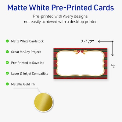 Avery Gold-Red-Green Plaid Matte Blank Card, White, 80/Pack (S00-FEX)